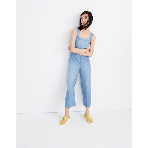 Madewell Denim Apron Bow-Back Jumpsuit size US0 - Picture 3 of 9